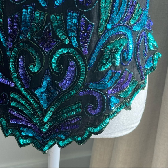 Laurence Kazar New York 100% Silk and Sequin Top Size Medium Vintage - Picture 3 of 10